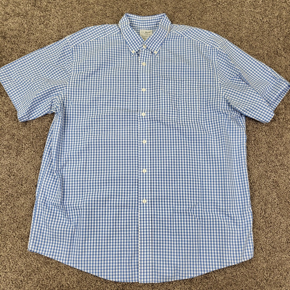 L.L. Bean Shirt Mens XL Blue Gingham Excellent Traditional Fit Cotton 280483 - Picture 2 of 8